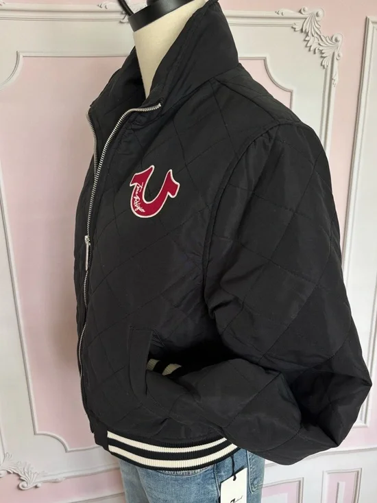 TRUE RELIGION Horseshoe Quilted Black Zip Up Bomber Jacket--NWT--M - Picture 3 of 16